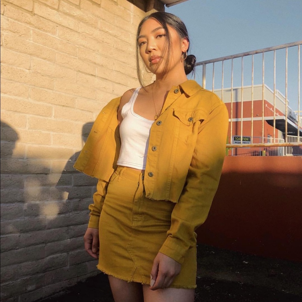 Mustard Denim Jacket and Skirt Set